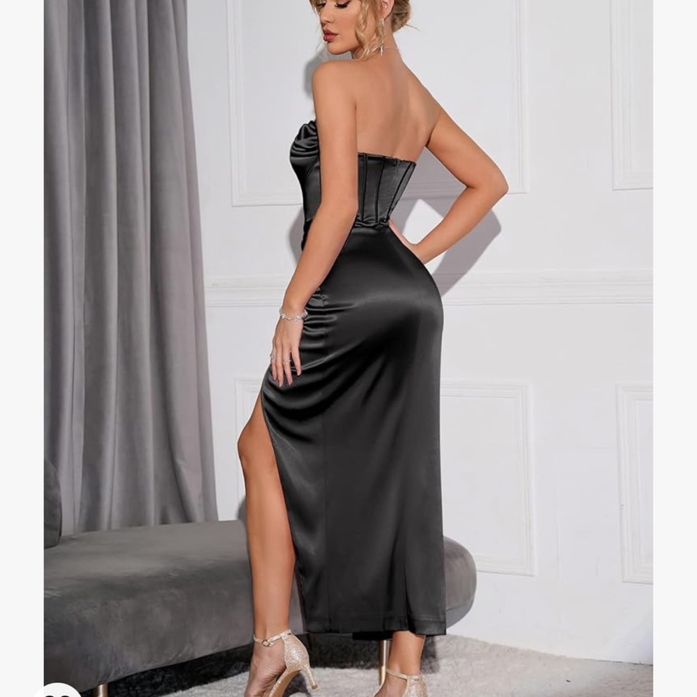 Cowl Neck Satin Corset Dress Strapless Tube Top Split